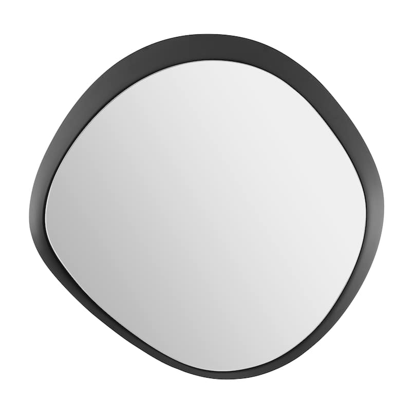 Danya B. Sonya 24-inch Contemporary Asymmetrical Round Wall Mirror with Raised Black Iron Frame