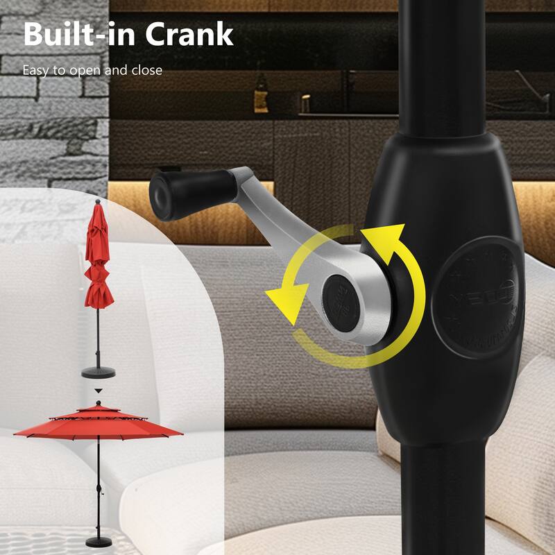 MAISON ARTS 6-Piece Outdoor Dining Set with 10ft 3 Tier Auto-tilt Umbrella, Metal Square Table & 4 Stackable Chairs