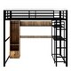 preview thumbnail 7 of 8, Teens Full Size Loft Bed with Built-in Desk and Wardrobe, Black Metal Loft Bed Frame with Storage Shelves & Drawers for Kids