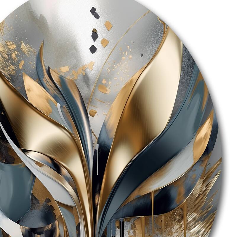 Designart "Abstract Shapes And Lines IV" Abstract Marble Metal Round Wall Art