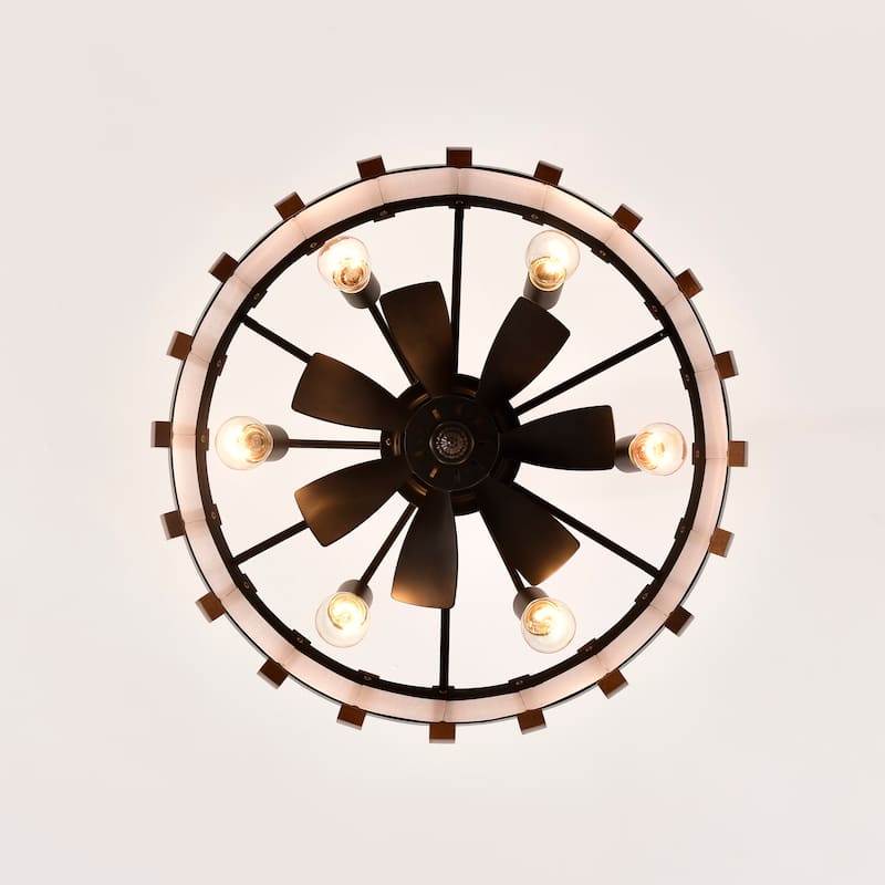 Drevmore Fabric and Wood Lighted Ceiling Fan Fandelier - Brown