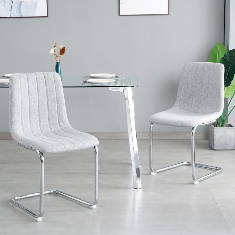 Modern Dining Chairs Set of 4, Bedroom Vanity Chair, Kitchen Breakfast Chairs, Upholstered Dining Chairs with Silver Metal Leg