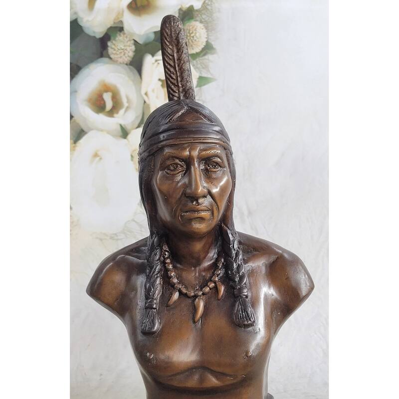 Native American Indian Man Bronze Bust Statue Sculpture Decor 14 Inches X 7 Inches