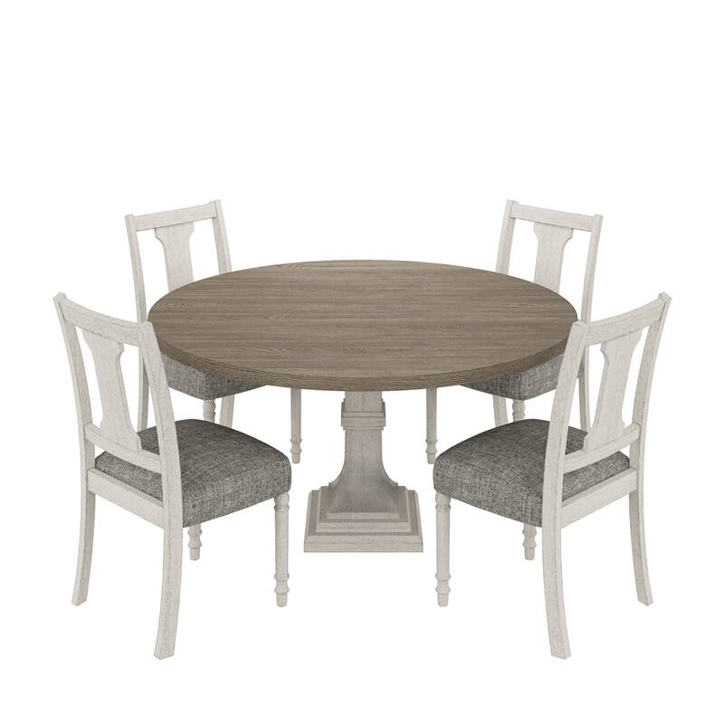 5 PC 59" Round Dining Table Set with 4 Upholstered Chairs