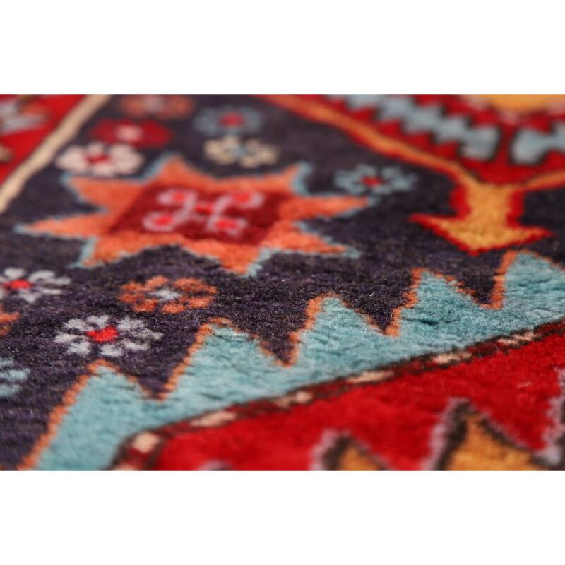 Navy Blue Ardebil Persian Vintage Runner Rug Handmade Wool Carpet - 3'5"x 10'5"