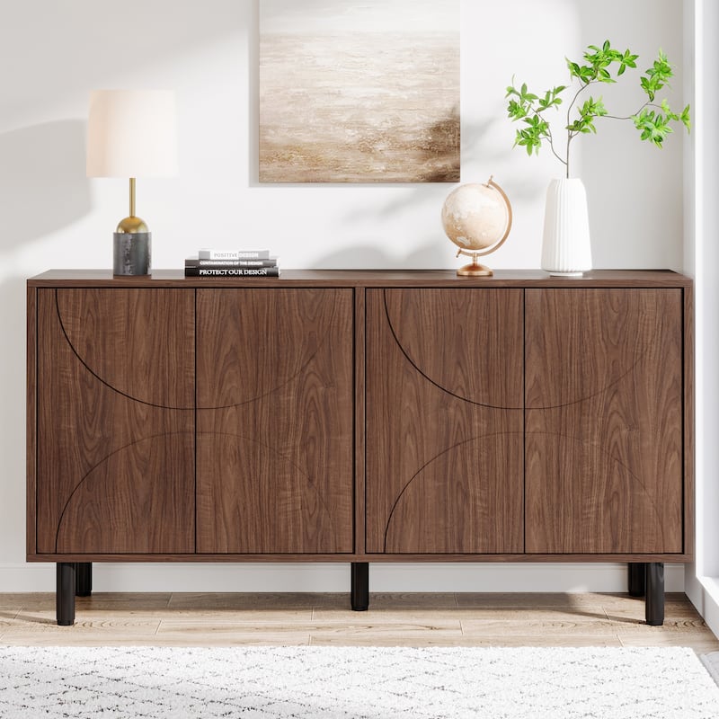 55" Sideboard Buffet Cabinet with 4 Doors and Adjustable Shelves for Kitchen, Living Room