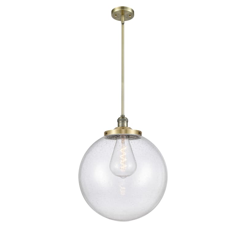 Innovations Lighting Franklin Restoration Beacon - 1 Light 16" Stem Hung Pendant - Antique Brass/Seedy