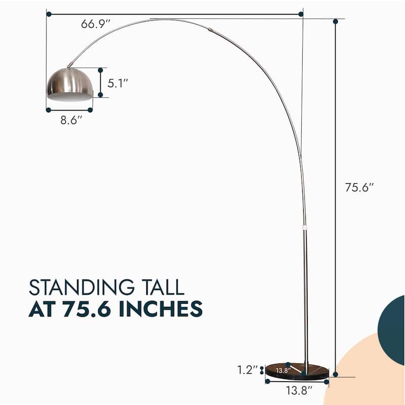 Floor Lamp with Black Marble Base and Metal Lamp Shade Arco Collection - 76"
