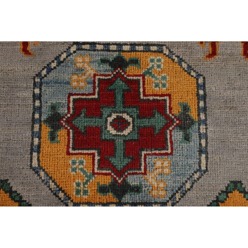 All-Over Geometric Kazak Area Rug Hand-Knotted Wool Carpet - 8'4" x 11'4"