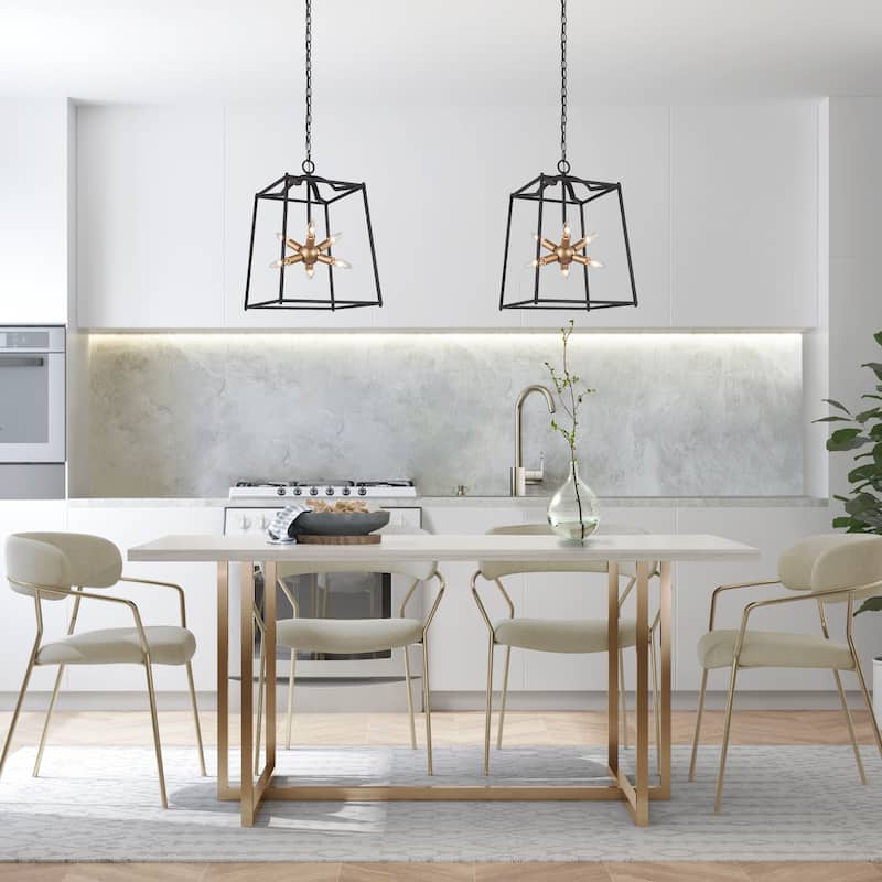 Modern Transitional Black Gold 6-light Lantern Foyer Metal Pendant for Kitchen - D14" x H82"