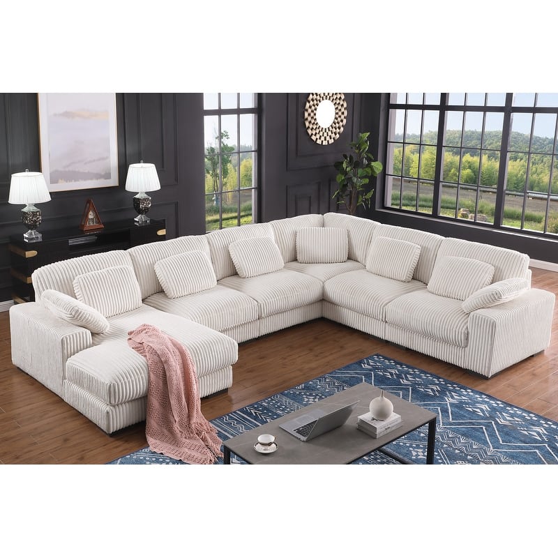 Nadine 155.5"W Corduroy Modular Corner Sectional Sofa with Left-Facing Chaise