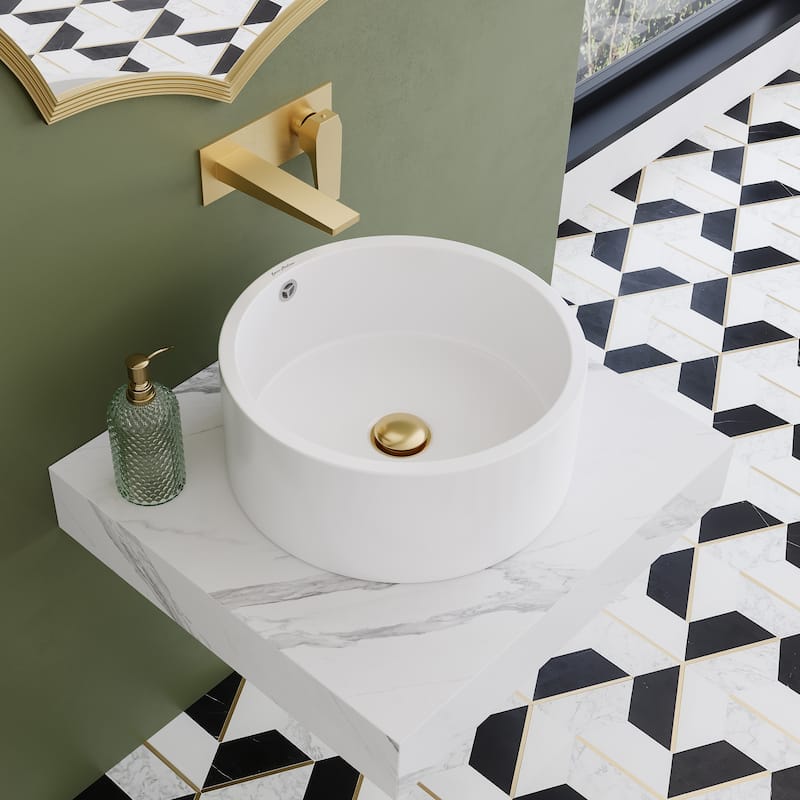 Monaco 24" Floating Bathroom Shelf With Vessel Sink In White Marble - 23.75" x 21.81" x 9.49"