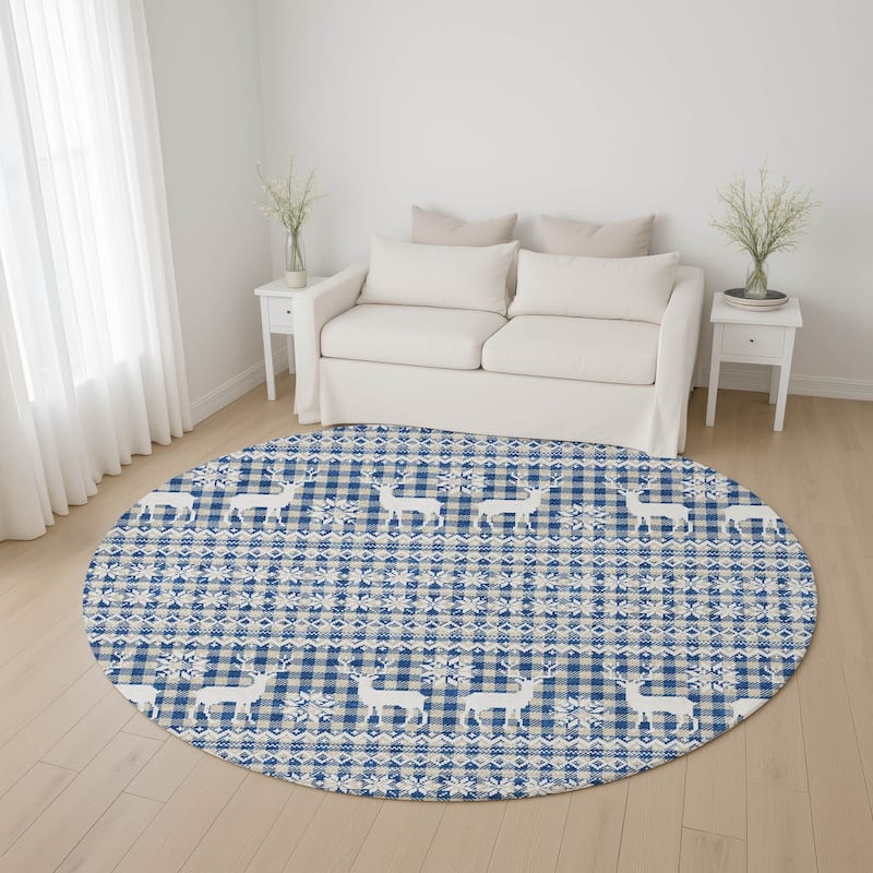 Premium Washable Super Soft Christmas Reindeer Mayfield Rug - Navy - 8' x 8'