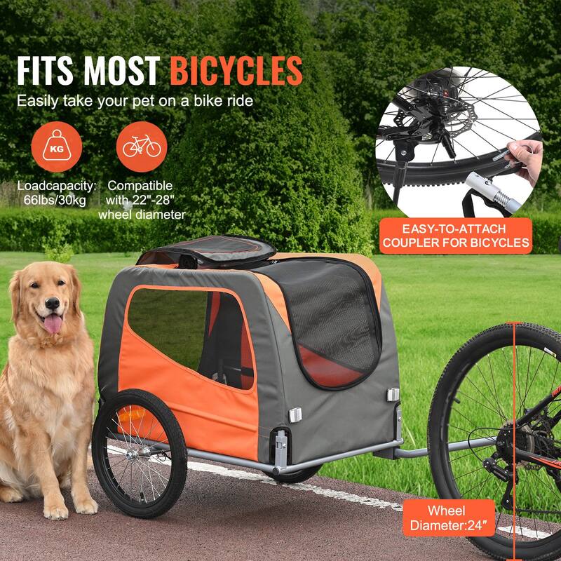 Dog Bike Trailer, Supports up to 66 lbs, Pet Cart Bicycle Carrier, Easy Folding Frame with Quick Release Wheels, Universal Bicy
