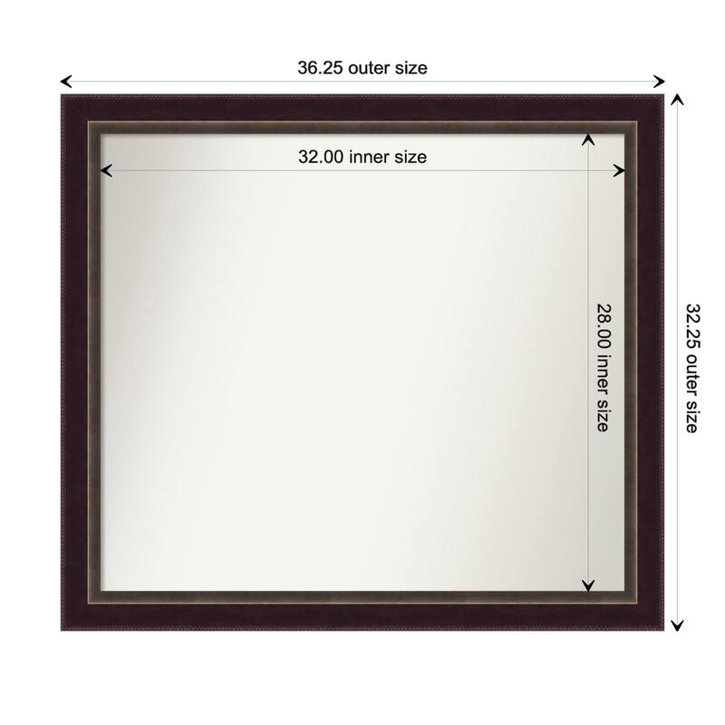 Signore Bronze Framed Non-Beveled Custom Wall Mirror, Bathroom Vanity Mirror - Outer Size: 36.25 x 32.25