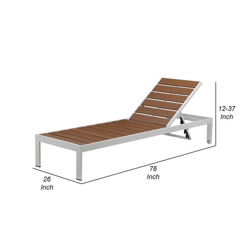 Josh 76 Inch Outdoor Chaise Lounger, White Aluminum Frame, Adjustable Back