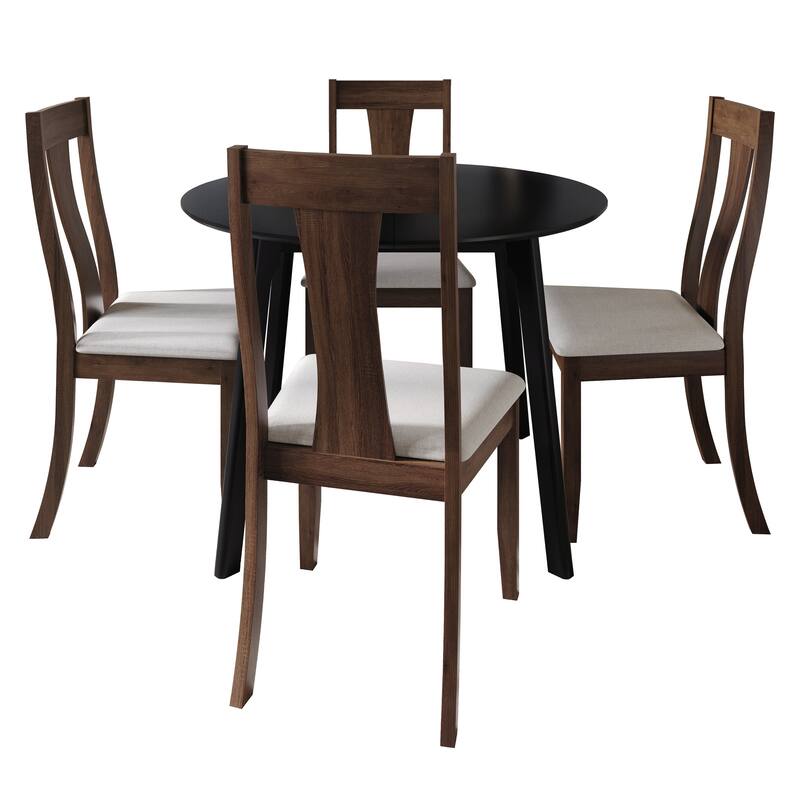 CraftPorch Vintage 4-Piece Chair and Round Table Wooden Dining Set - Brown