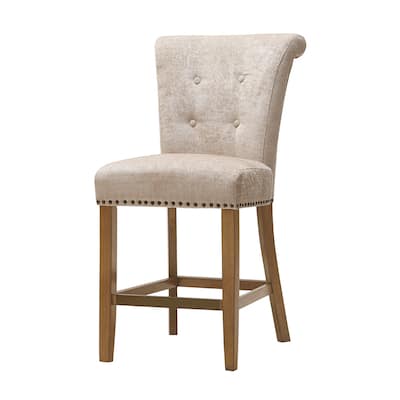 Button Tufted Counter Stool with Nailhead Trim, Upholstered Barstool