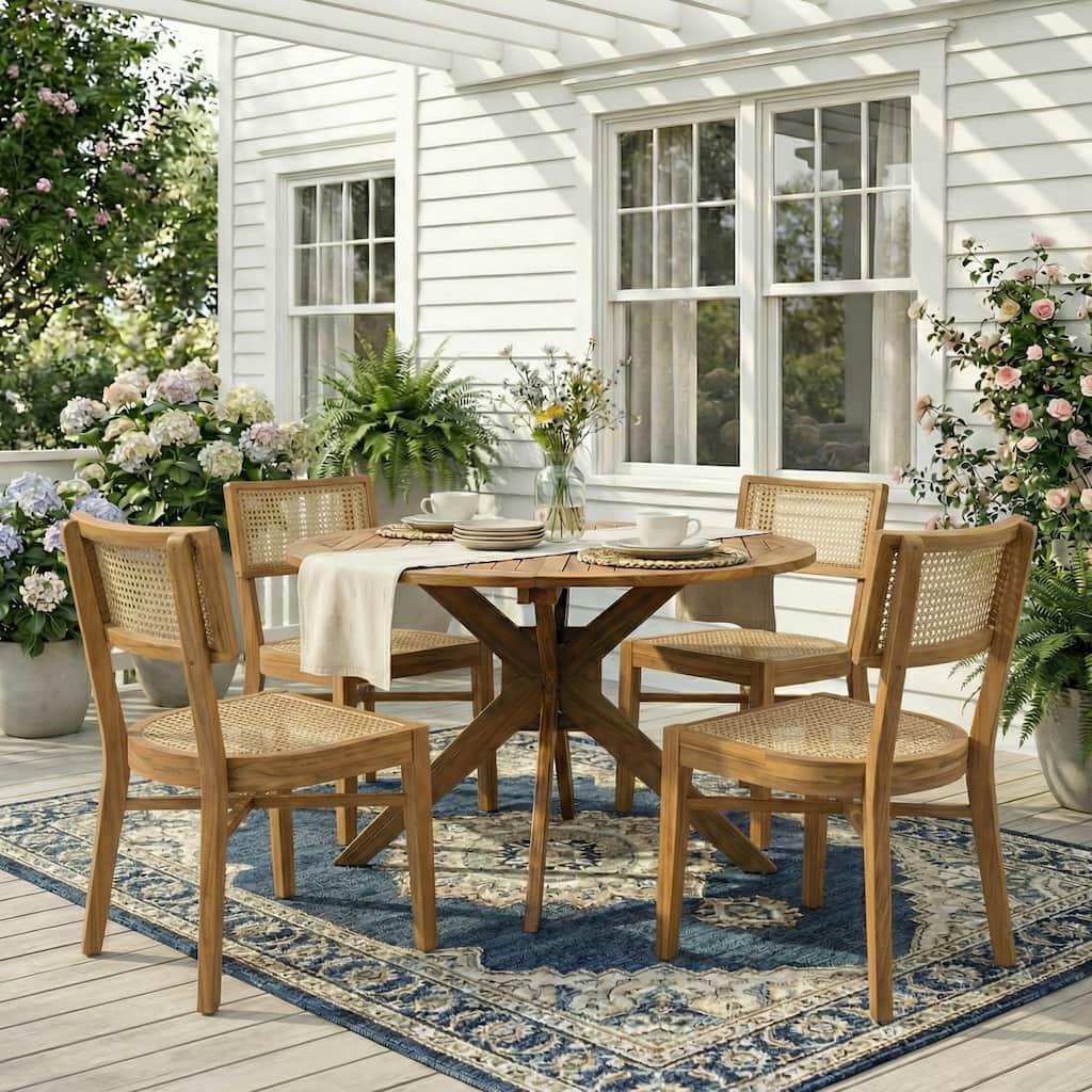 Christopher Knight Home - Harborwind Outdoor Acacia Wood 5-Piece Dining Set with Wicker Chairs