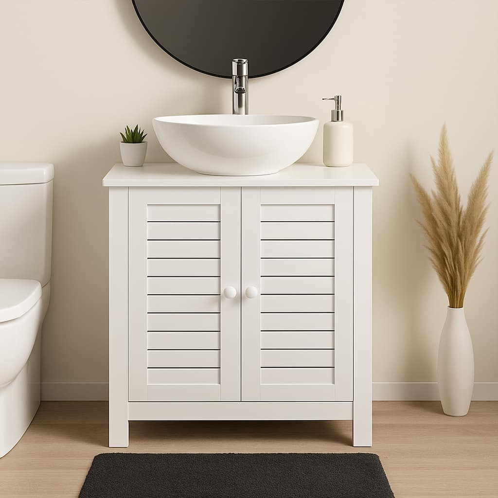 Santorin White Bathroom Vanity Under Sink Cabinet with U-Shaped Cut-Out, Double Vented Doors - 24"L x 11.8"D x 27.9"H