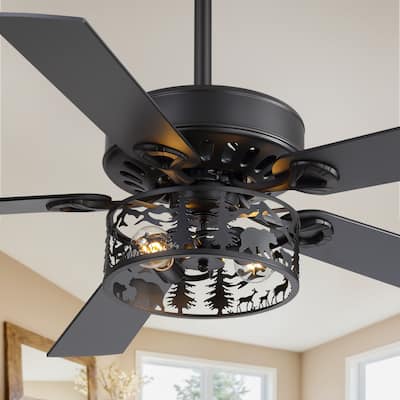 52-inch Reversible 5-Blade Caged Ceiling Fan with Light and Remote