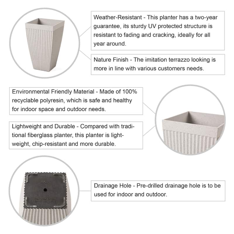 Glitzhome Oversized Eco-Friendly PE Tall Planter Porch Flowerpot (Set of 2)