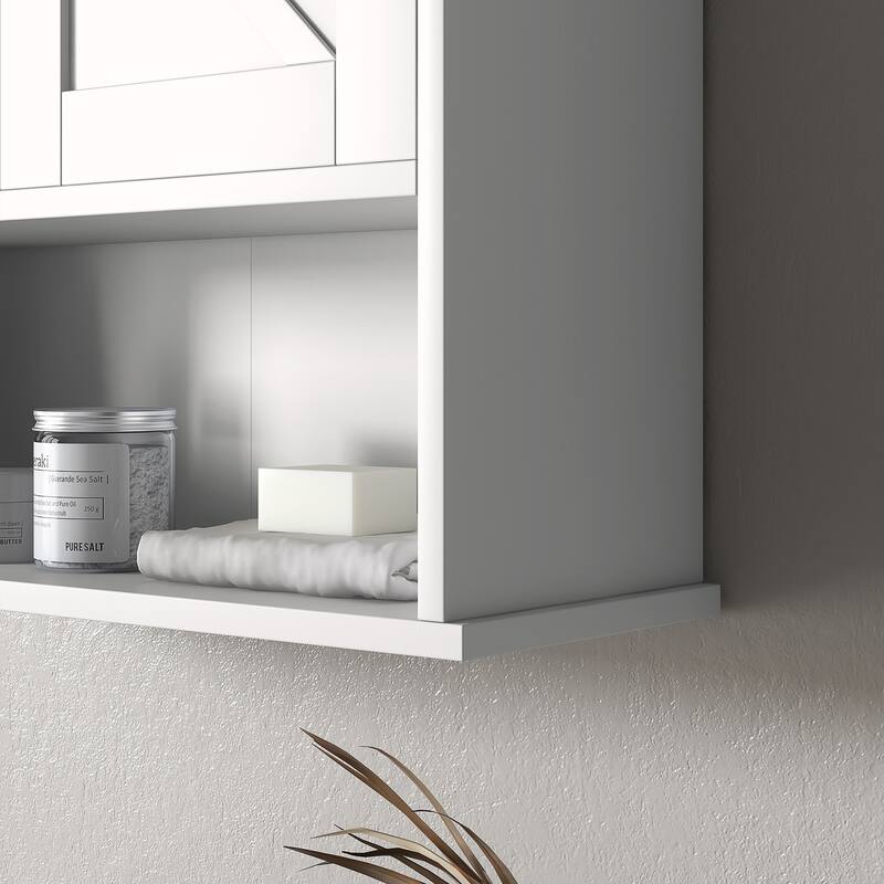 Bathroom Wall Cabinet, Wall Mounted Medicine Cabinet with Open Shelf & Adjustable Shelf, Storage for Laundry Room, White