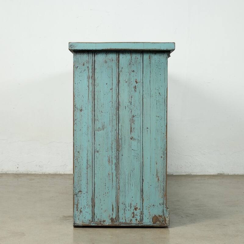 Approx. 91 Inches Wide Counter Table with Three Drawers Distressed Blue