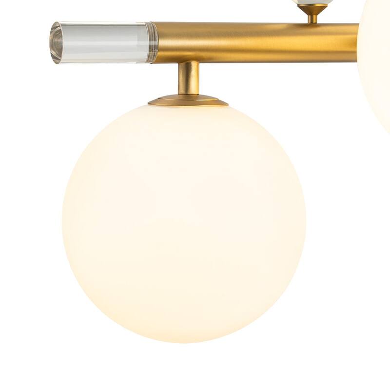 Mid-Century Luxe Milky Glass Globe Linear Chandelier Crystal Accents