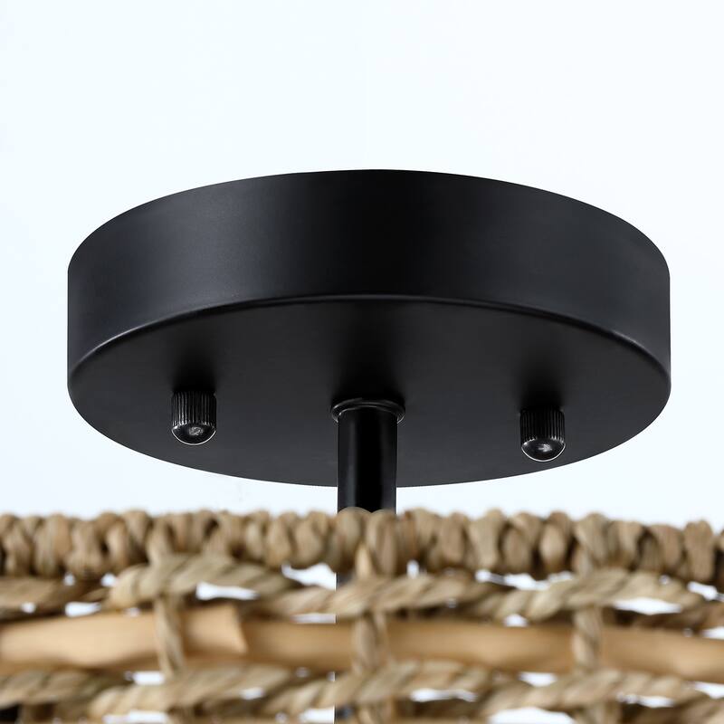 Lennie 3-Light Rattan Drum Semi-Flush Mount Ceiling Light - 16'' W