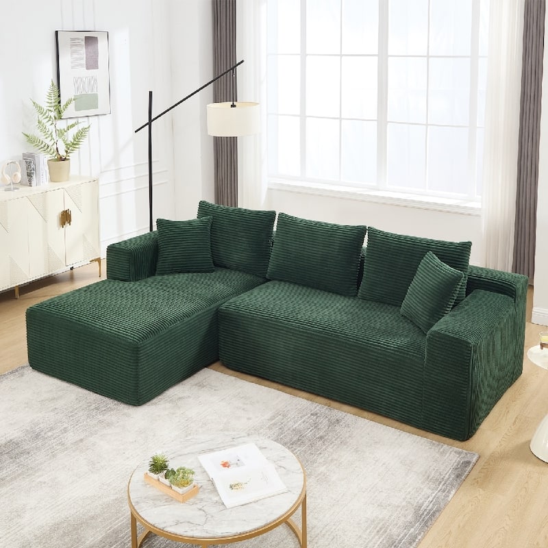 L-Shape 3-Seat Modular Sofa Memory Foam Sectional Couches with Oversized Chaise - Green