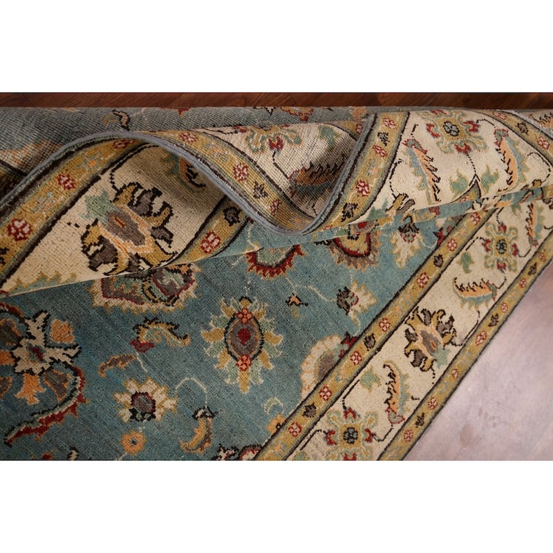 Light Blue Oushak Oriental Accent Rug Handmade Wool Carpet - 4'1" x 5'8"