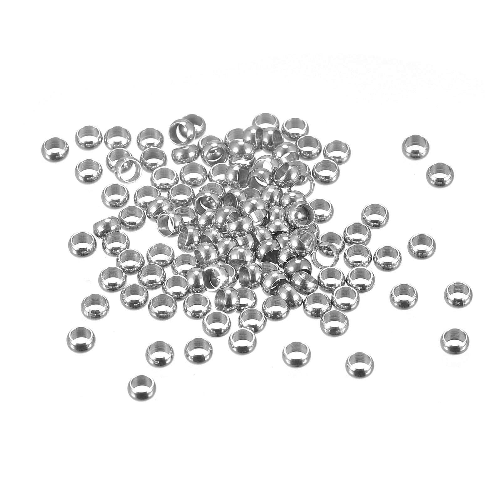 360pcs 3mm Round Crimp Beads Jewelry Making Crimp End Spacer Bead, Silver - Silver Tone