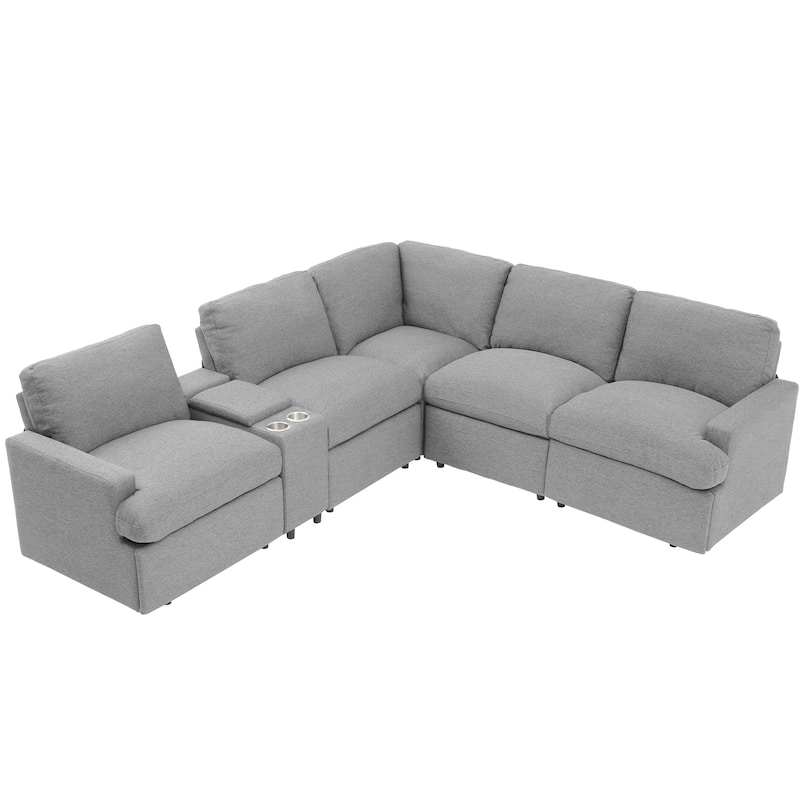 Roomfitters Power Recliner Corner Sofa with Storage Box, Cup Holders, USB Ports, and Power Socket, Perfect for Home Theater