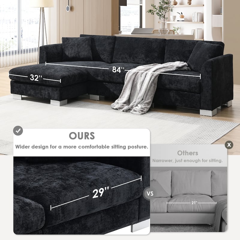 Roomfitters 96*56" Modern Cloud Sectional Sofa, L-Shaped Luxury Couch Set with 2 Pillows, 4-Seat Indoor Furniture
