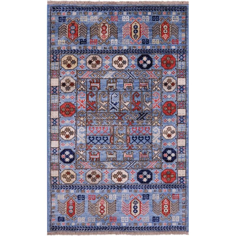 Golden Nile Blue Turkmen Ersari Hand Knotted Wool Rug - 3' 1" X 4' 11"