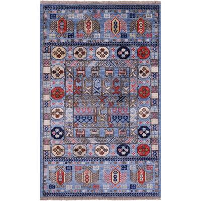 Golden Nile Blue Turkmen Ersari Hand Knotted Wool Rug - 3' 1" X 4' 11"