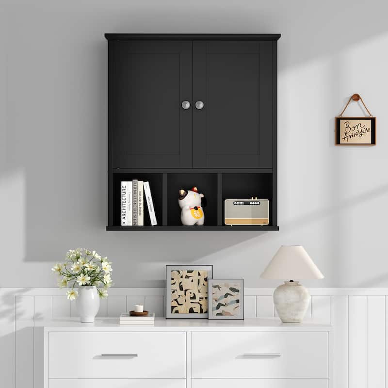 2-Door Wall-Mounted Bathroom Cabinet with Storage Space for Bathroom, Kitchen, or Office - Black