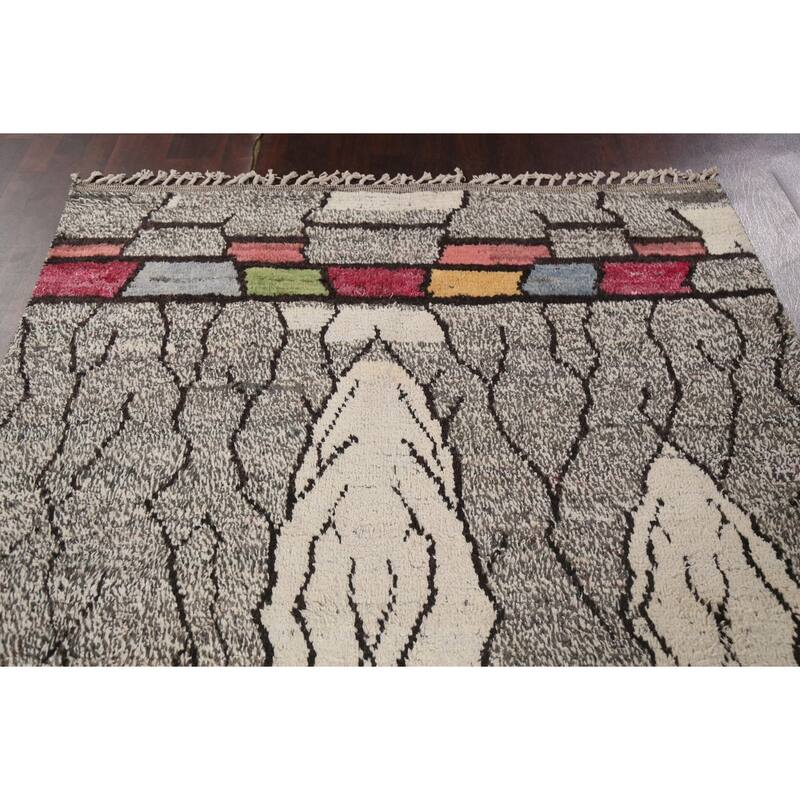 Abstract Modern Moroccan Oriental Area Rug Hand-knotted Wool Carpet - 5'11" x 10'7"