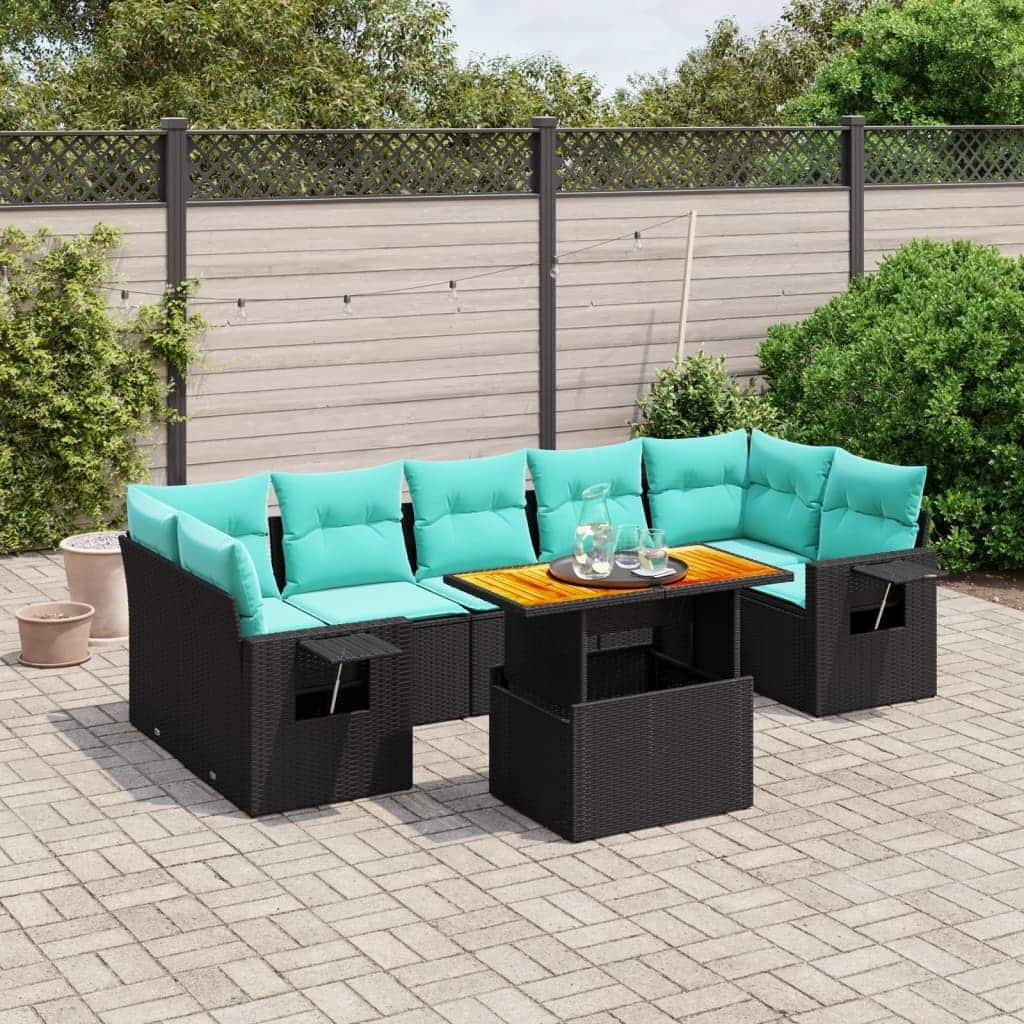 vidaXL Patio Sofa Set with Cushions Outdoor Furniture 8 Piece Poly Rattan - 24.4 x 24.4 x 27.2