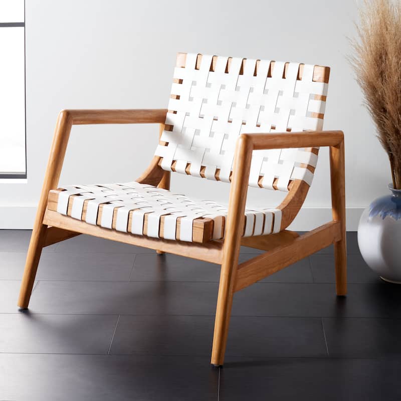 SAFAVIEH Vena Leather Woven Accent Chair - 30" W x 28" D x 28" H - 30Wx28Dx28H