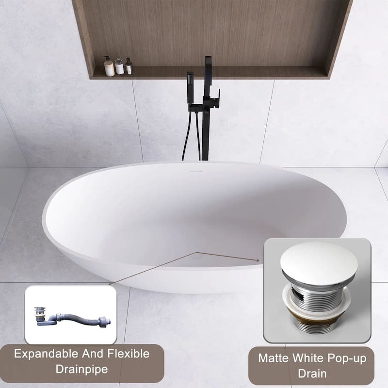 65" x 30" Solid Surface Freestanding Bathtub in Matte White - 65" x 30"