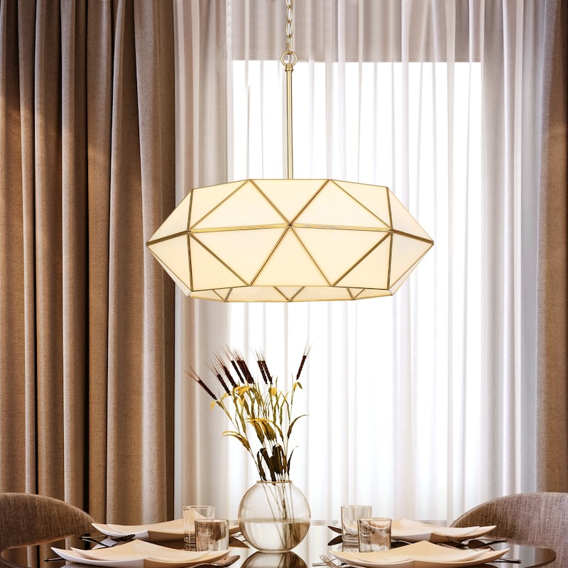 Modern 5-Light Gold Drum Chandelier Transitional Light for Dining Living Room Entryway - Gold&Brass - 23.6" Dia. x 8.3" H