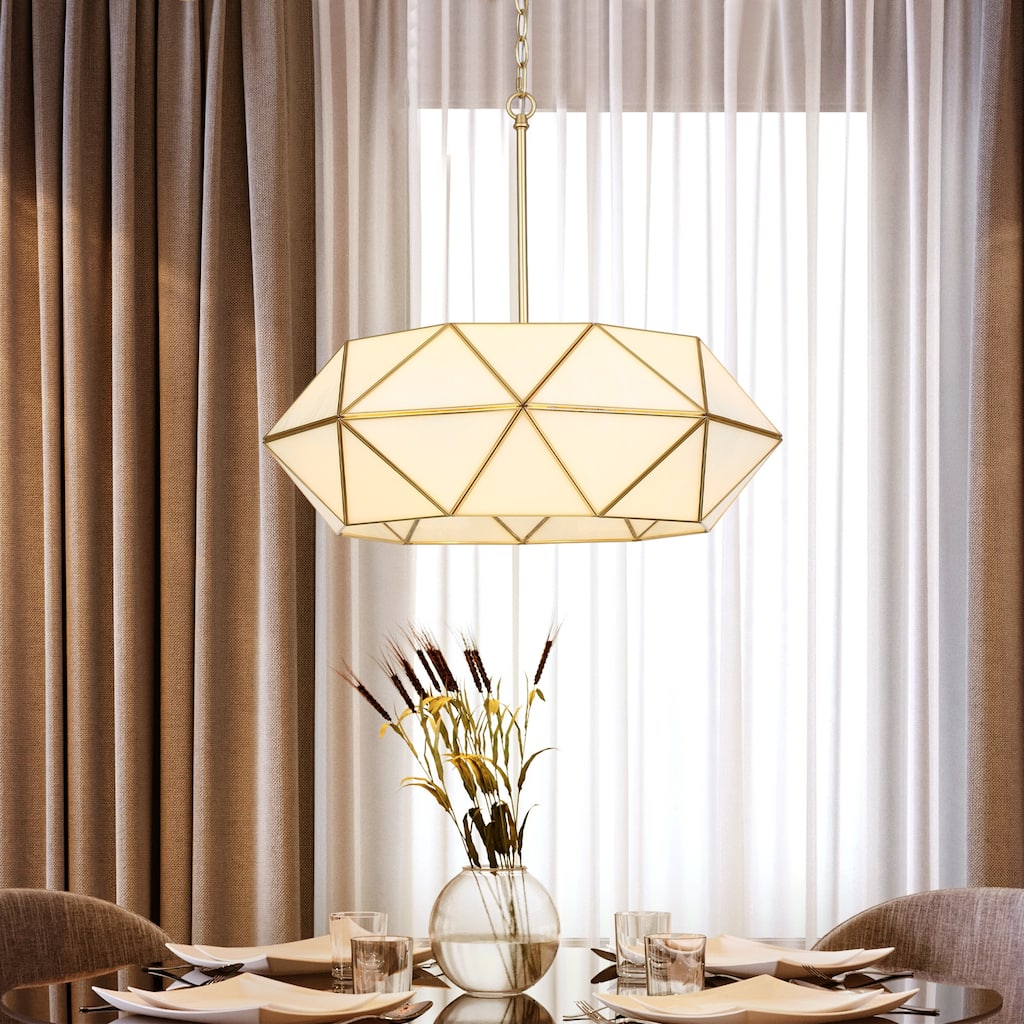 Modern 5-Light Gold Drum Chandelier Transitional Light for Dining Living Room Entryway - Gold&Brass - 23.6" Dia. x 8.3" H
