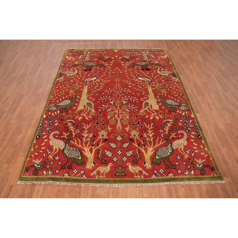 Hand Knotted Oriental 100% Wool Carpet Traditional All-Over Red Ziegler Area Rug - 10' 1'' X 7' 7''