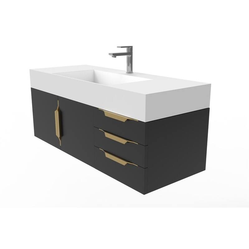 Amazon 48" Wall Mounted Bathroom Vanity Set with White Solid Surface Top