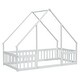 preview thumbnail 12 of 10, White Twin Size Pine Wood House-Shaped Floor Bed with Fence, Guardrails and Roof for Bedroom