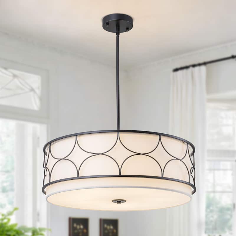 Starsky 5-Light Modern Fabric Drum Chandelier with Metal Deco - Black