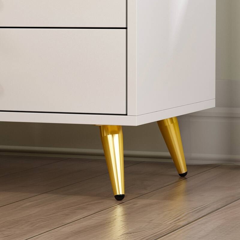 Nightstand Bedside Table 3-Drawer with Metal Legs End Table White