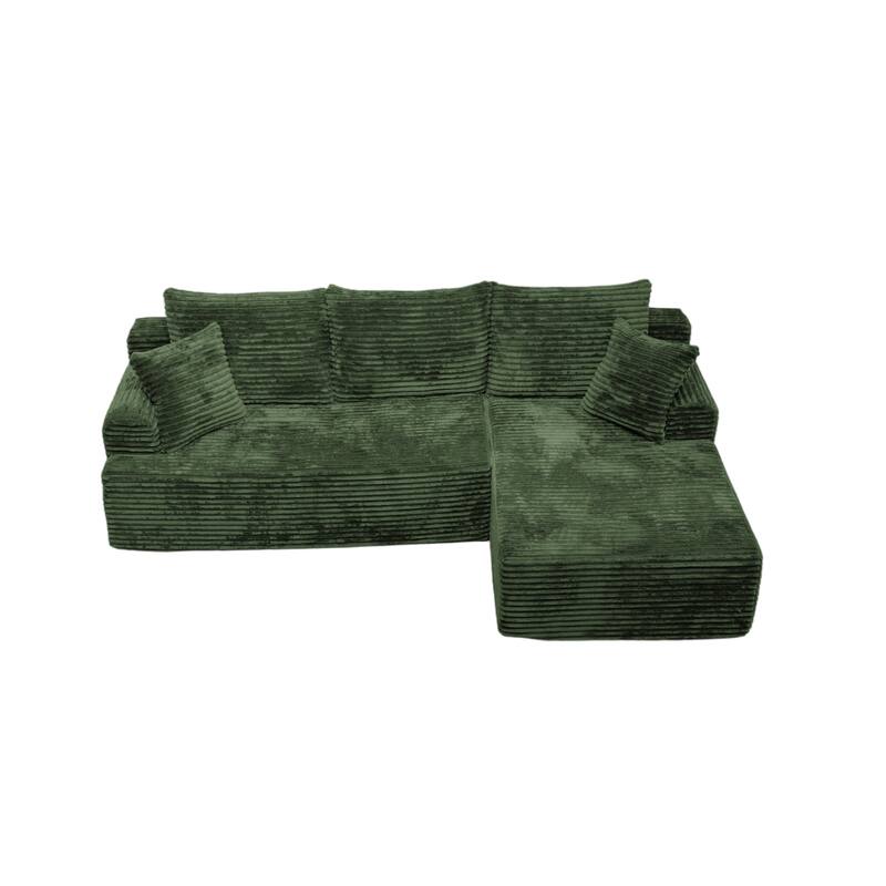 L-Shaped Corner Sectional Sofa Set with Side Chaise Lounge, Soft Foam Cushion Modular Sofa Corduroy Leisure Couch